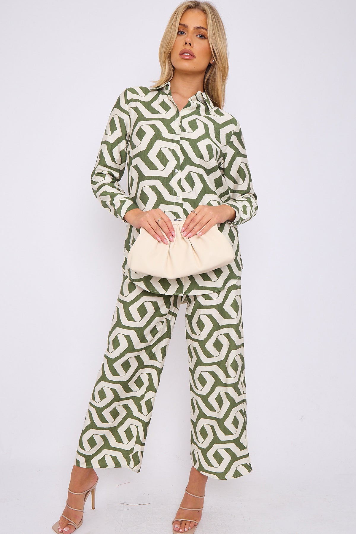 Green Geometric Print Co-ord Shirt and Trousers Set