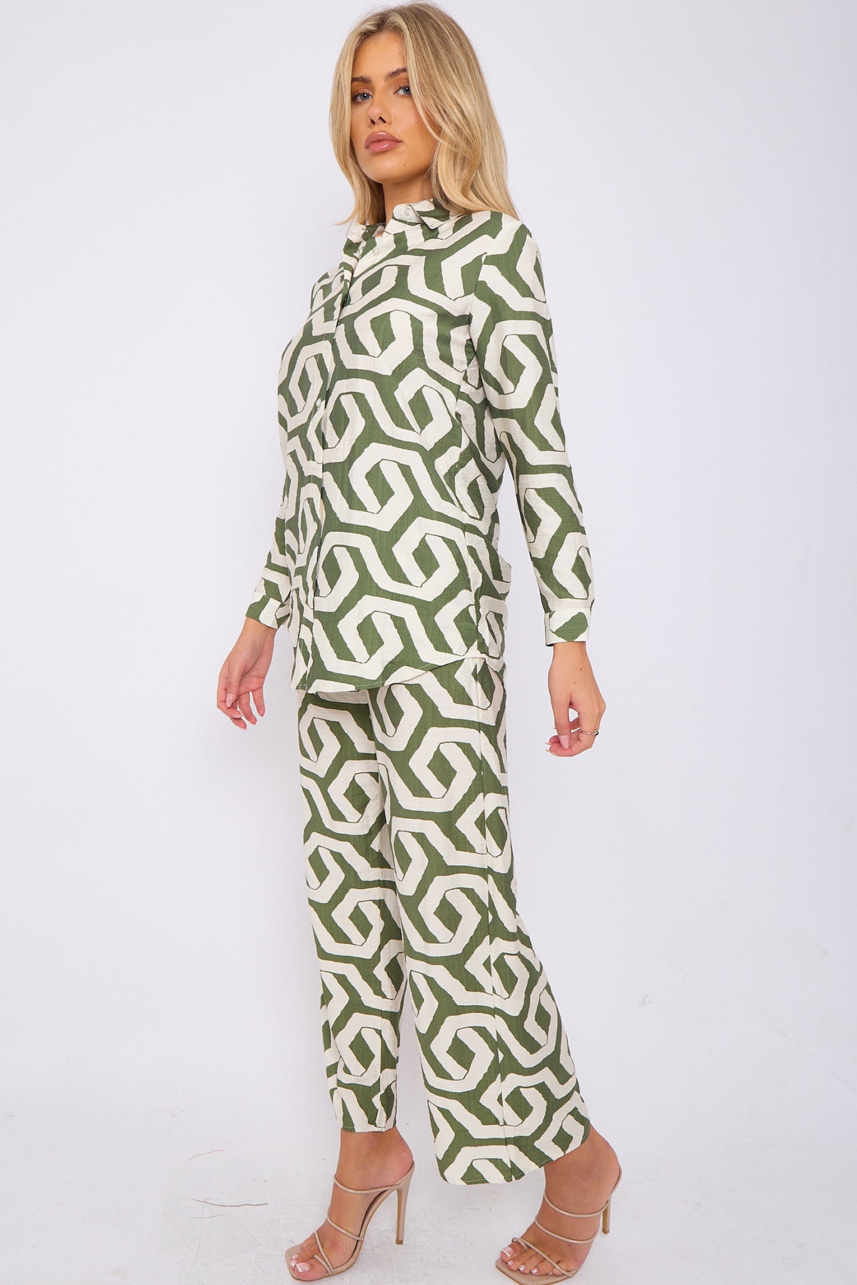 Green Geometric Print Co-ord Shirt and Trousers Set