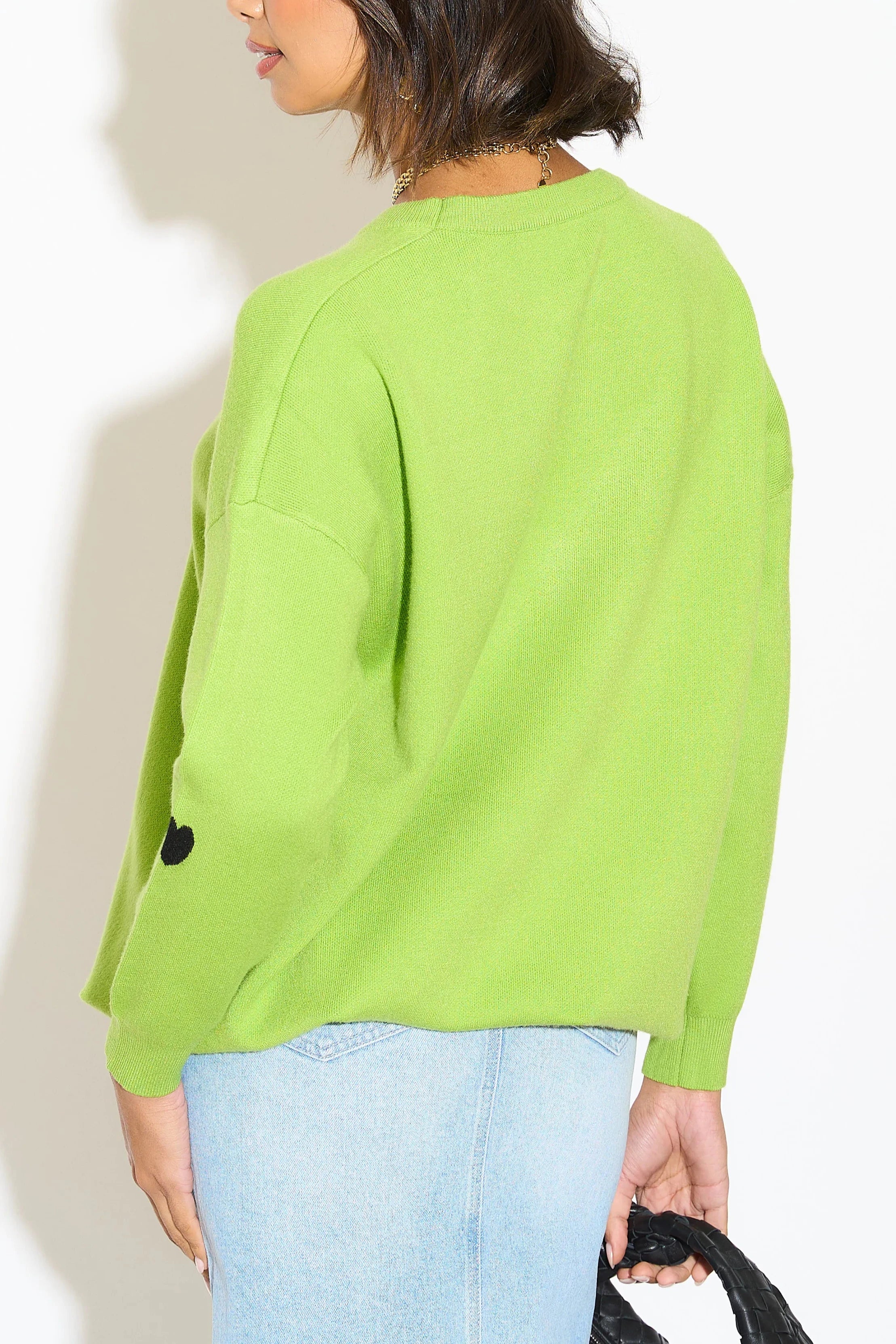 Heart Design Lime Green Oversized Womens Knitted Jumper