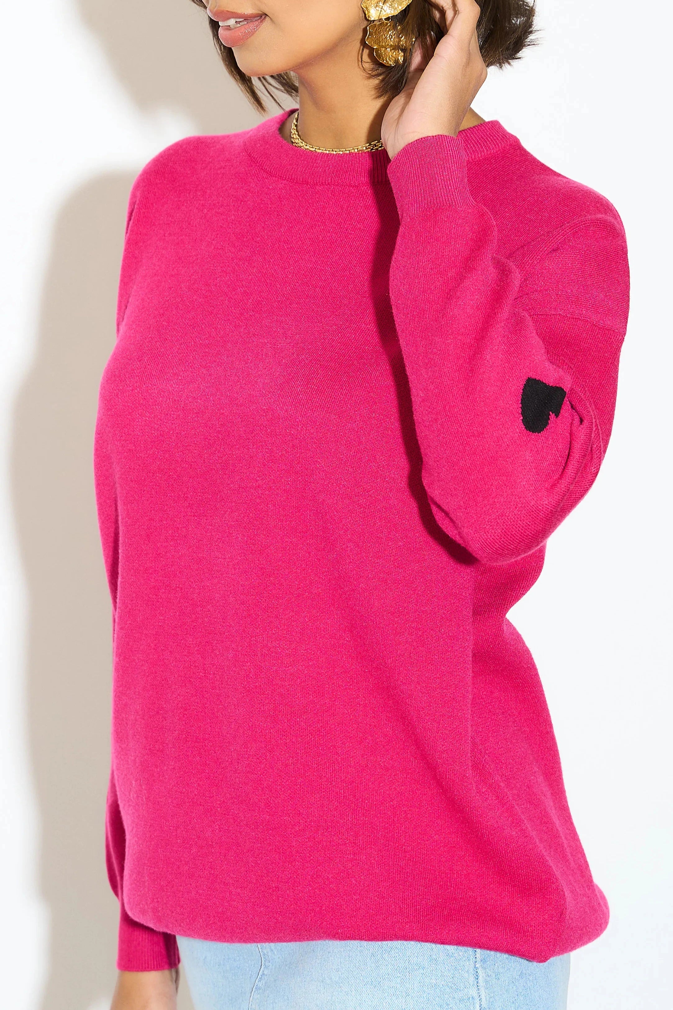 Heart Design Fuchsia Oversized Womens Knitted Jumper