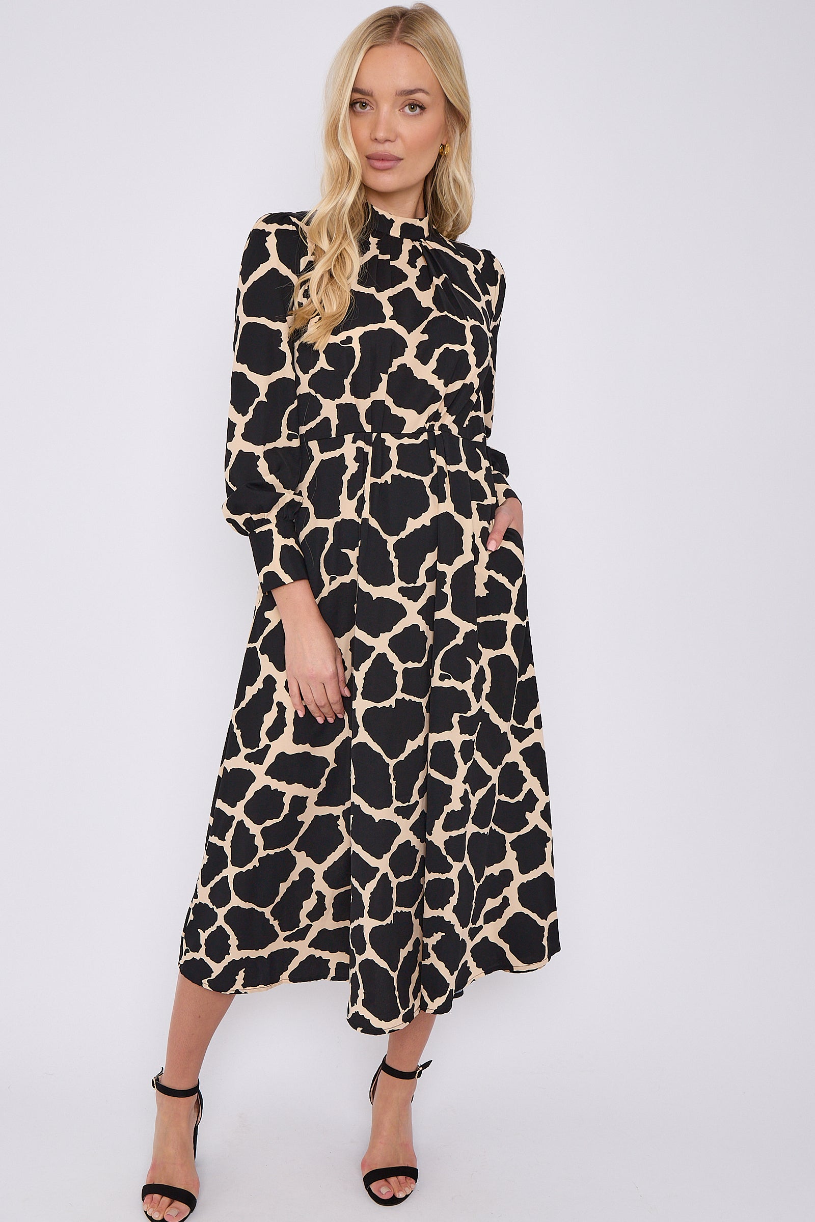 Black Giraffe Print High Neck Maxi Dress