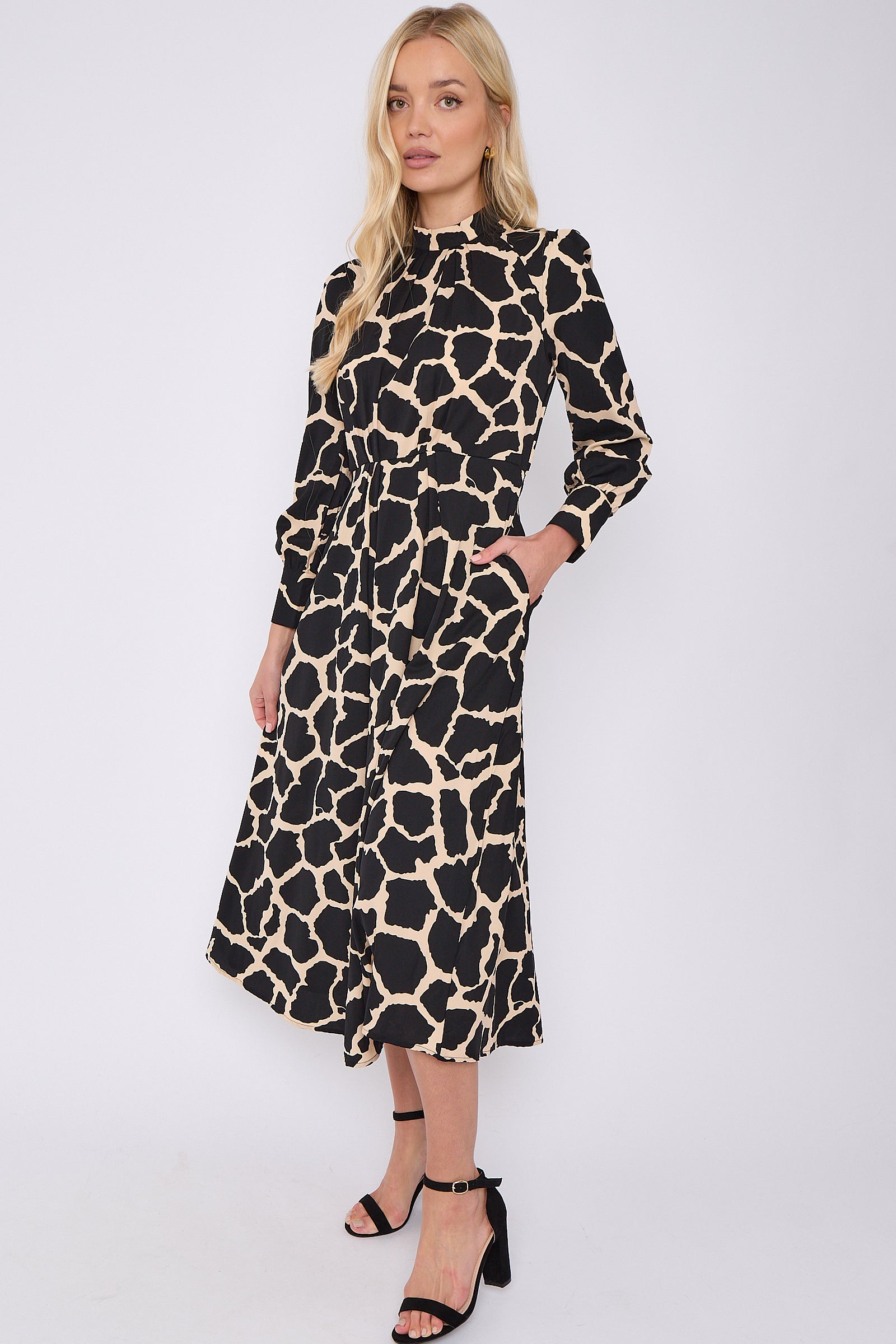 Black Giraffe Print High Neck Maxi Dress