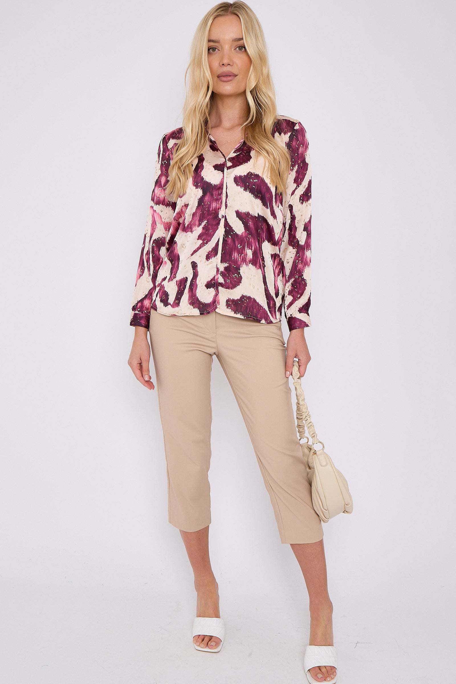 Purple Abstract Print Gold Dotted Blouse