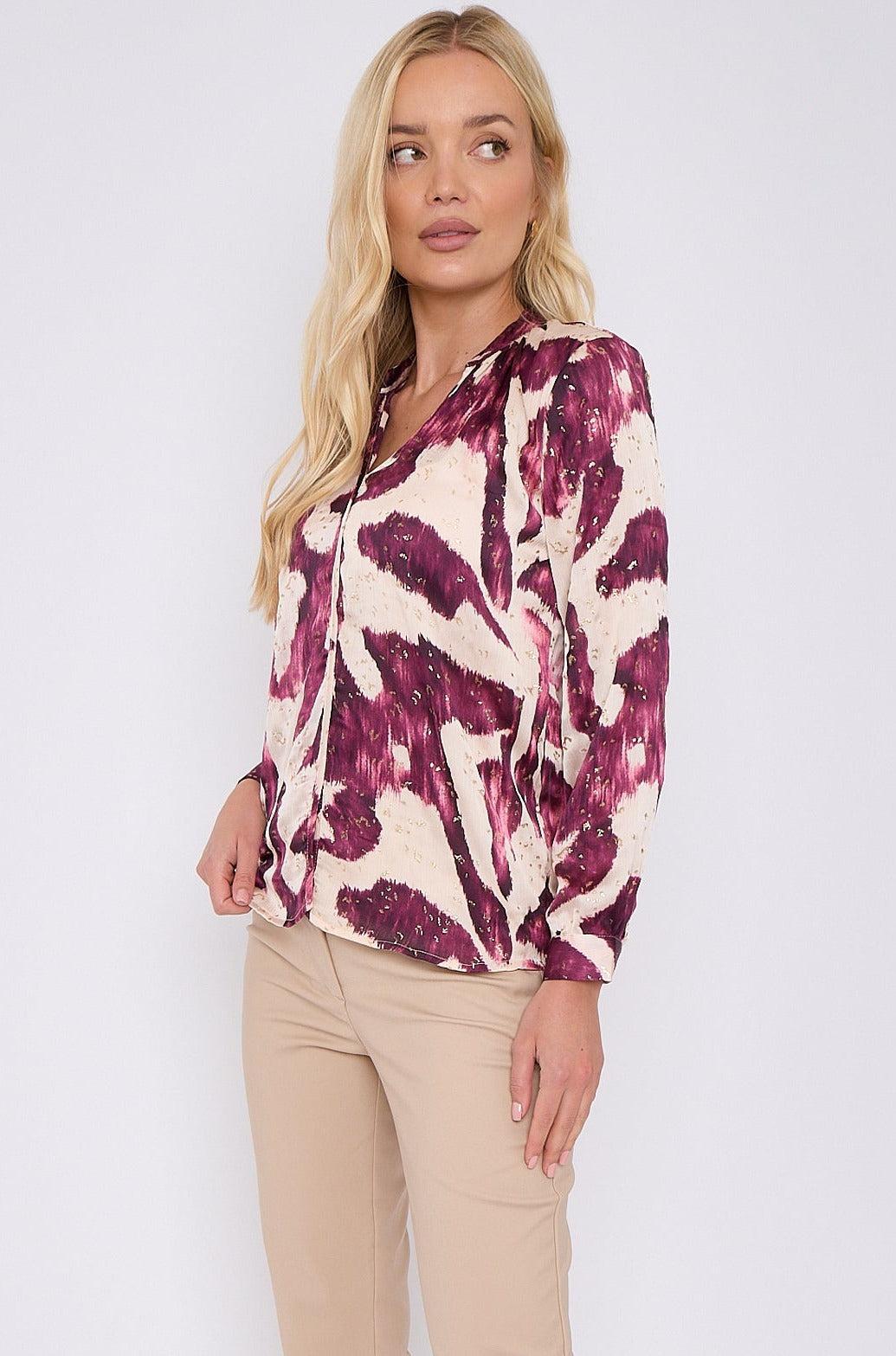 Purple Abstract Print Gold Dotted Blouse