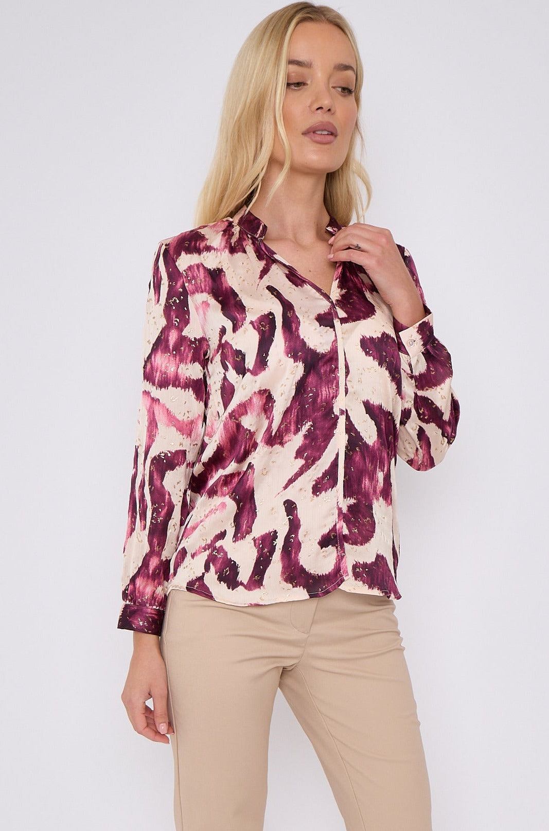 Purple Abstract Print Gold Dotted Blouse