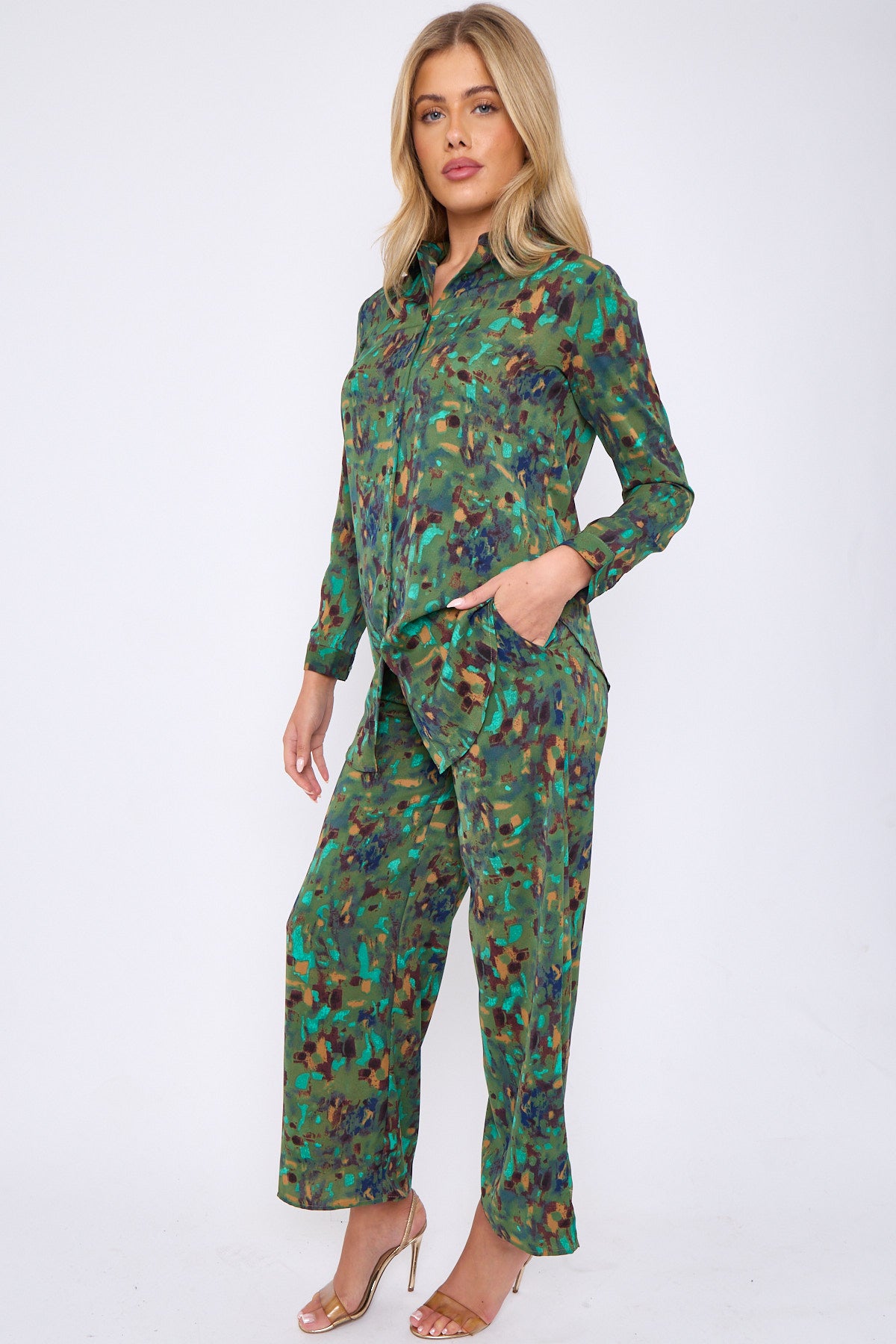 Emerald Abstrat Print Co-ord Shirt and Trousers Set