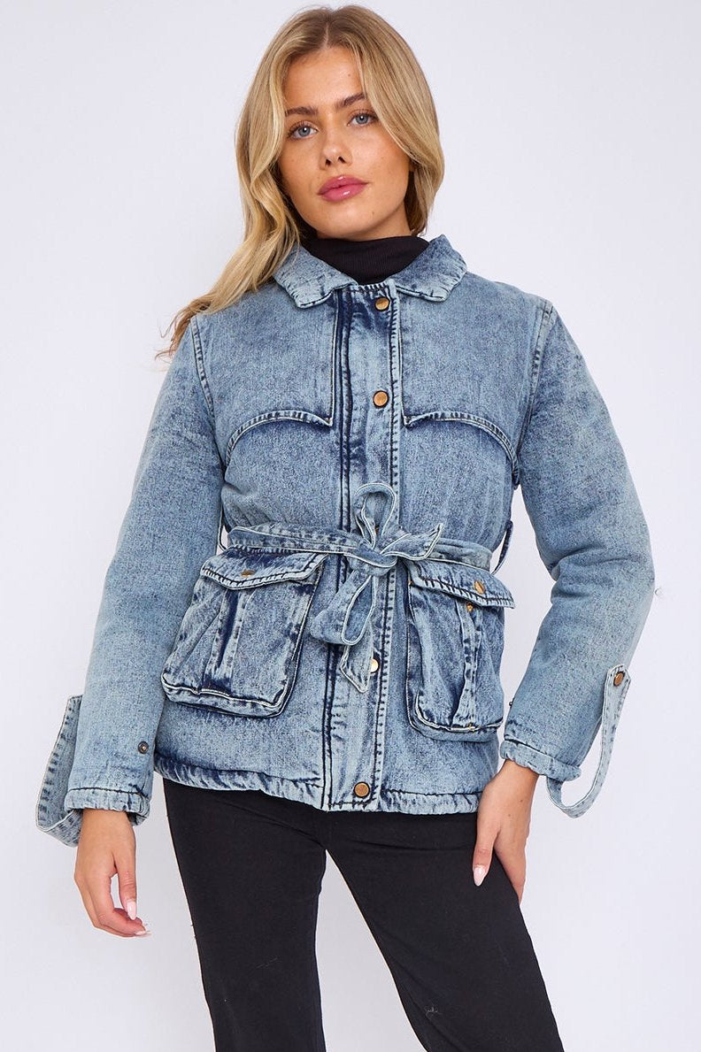 Faux Fur Collar Denim Short Parka Jacket