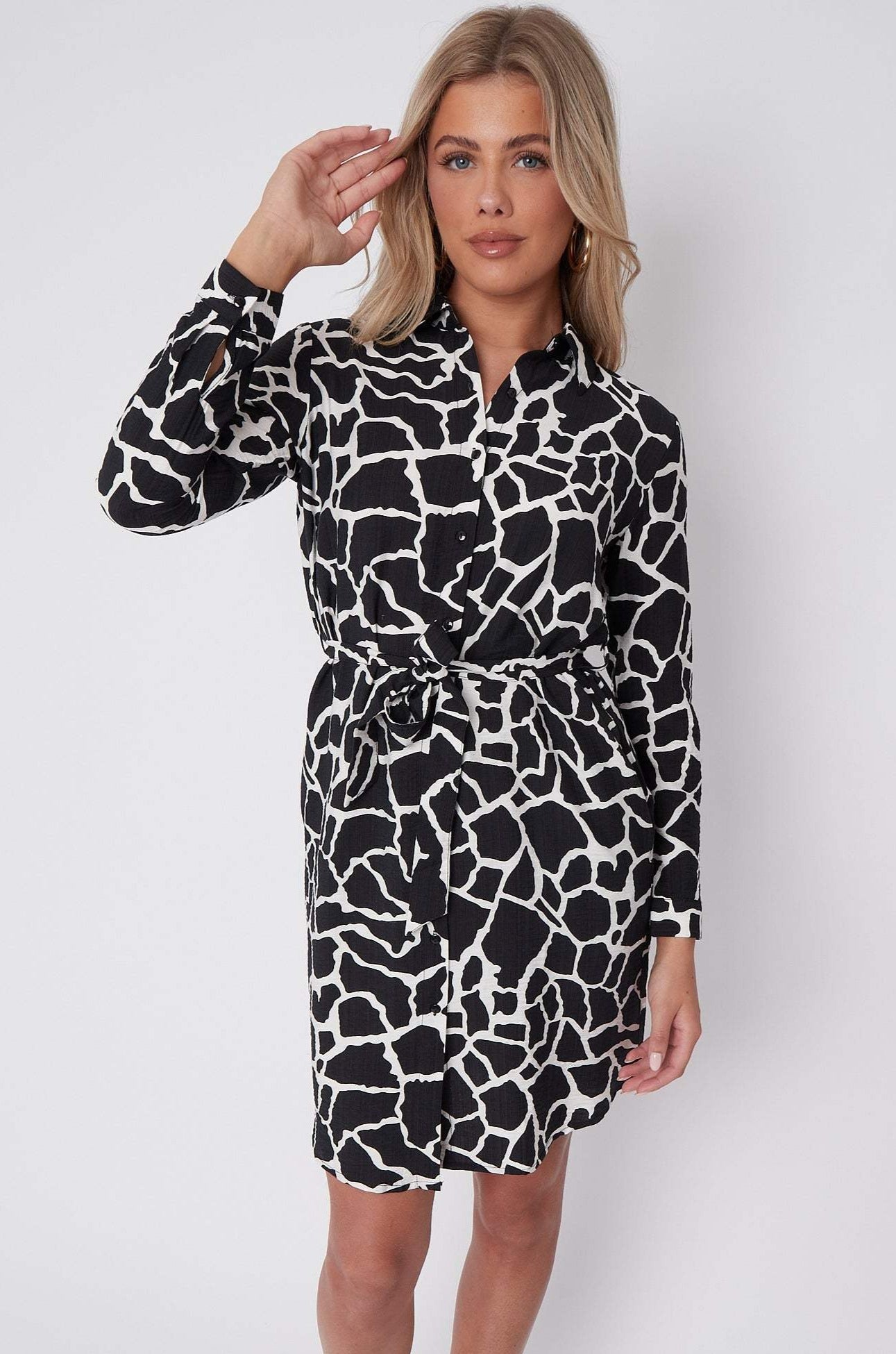 Mono Giraffe Print Mini Shirt Dress