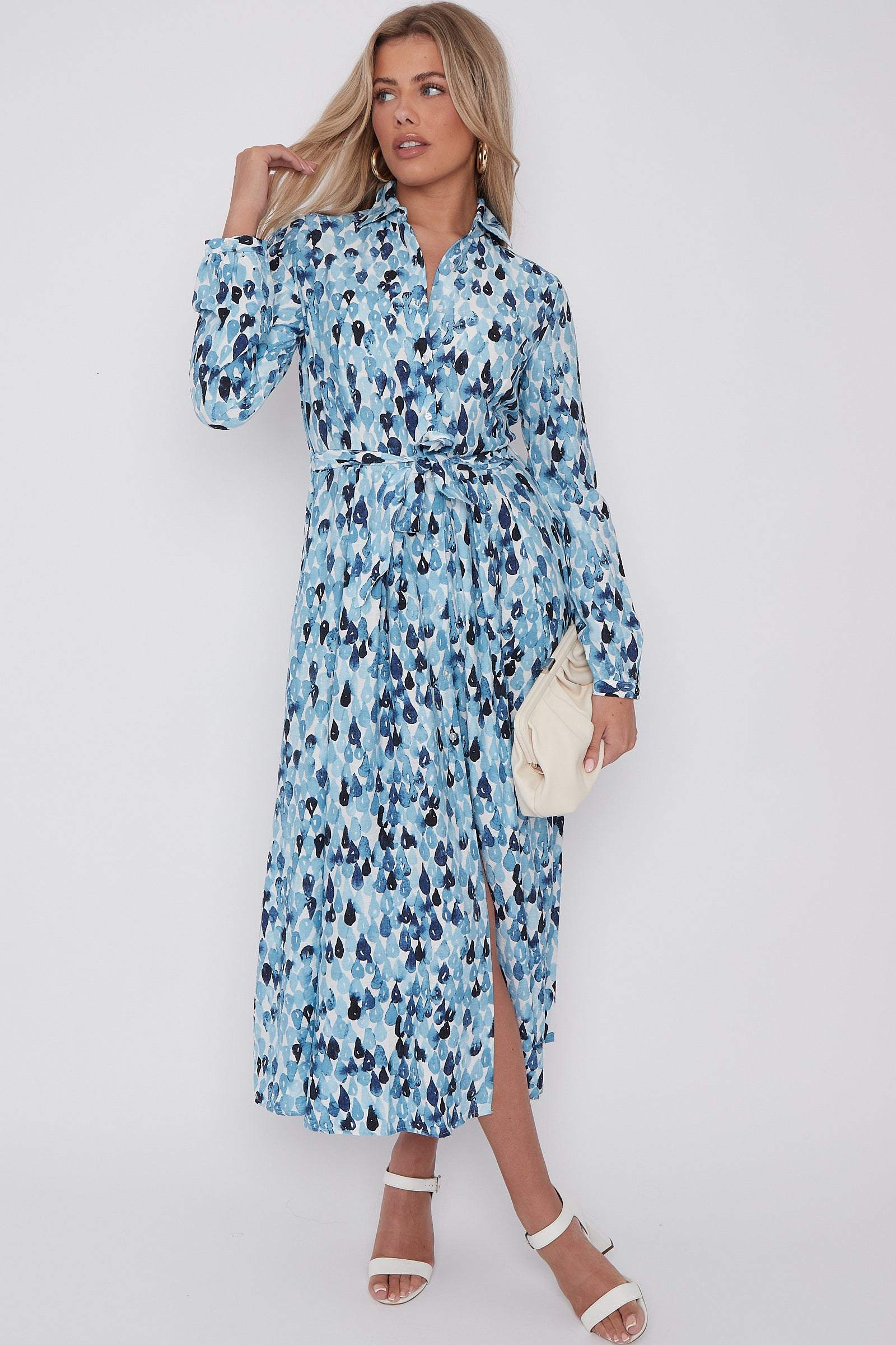 Blue Drops Printed Midaxi Shirt Dress