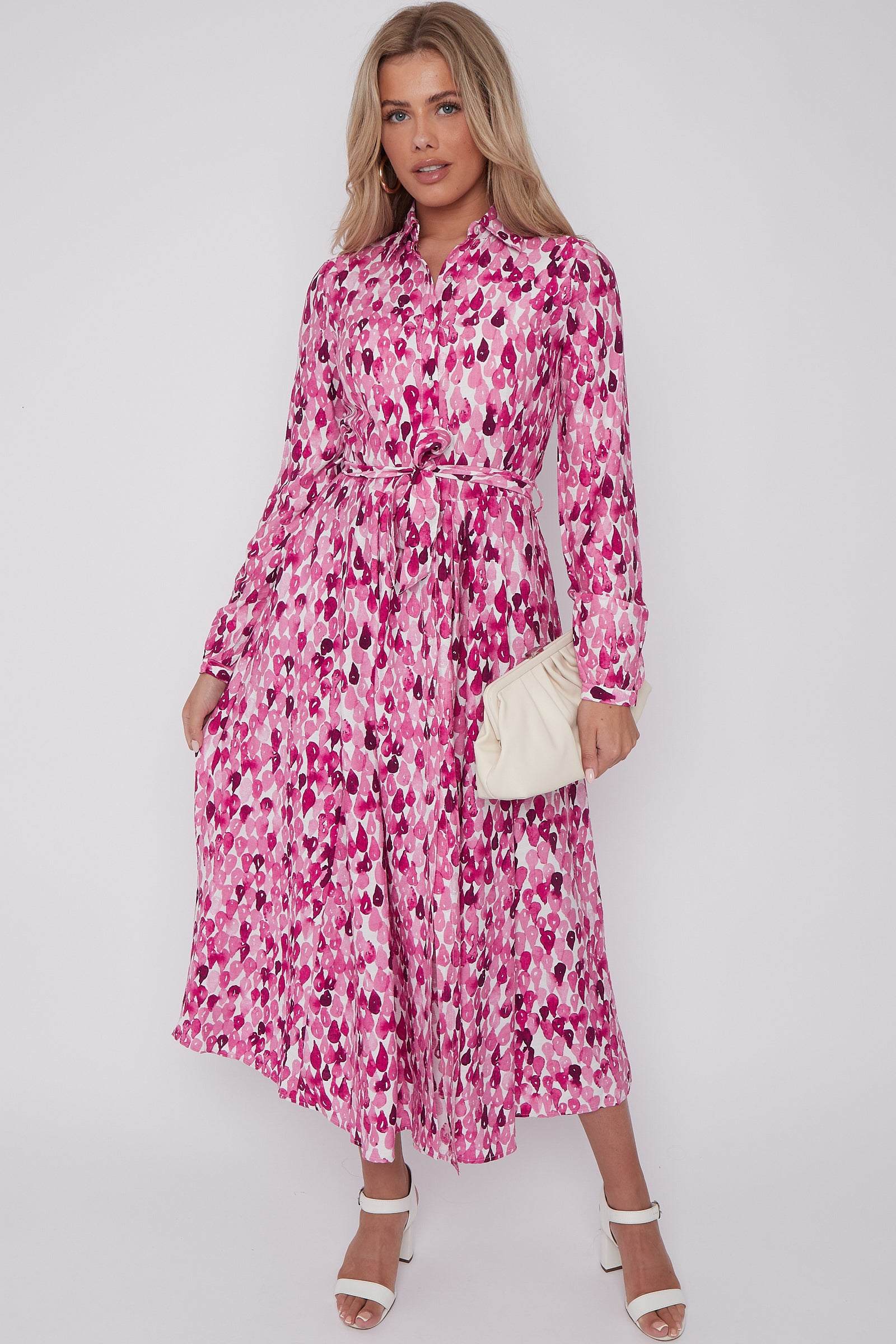 Pink Drops Printed Midaxi Shirt Dress