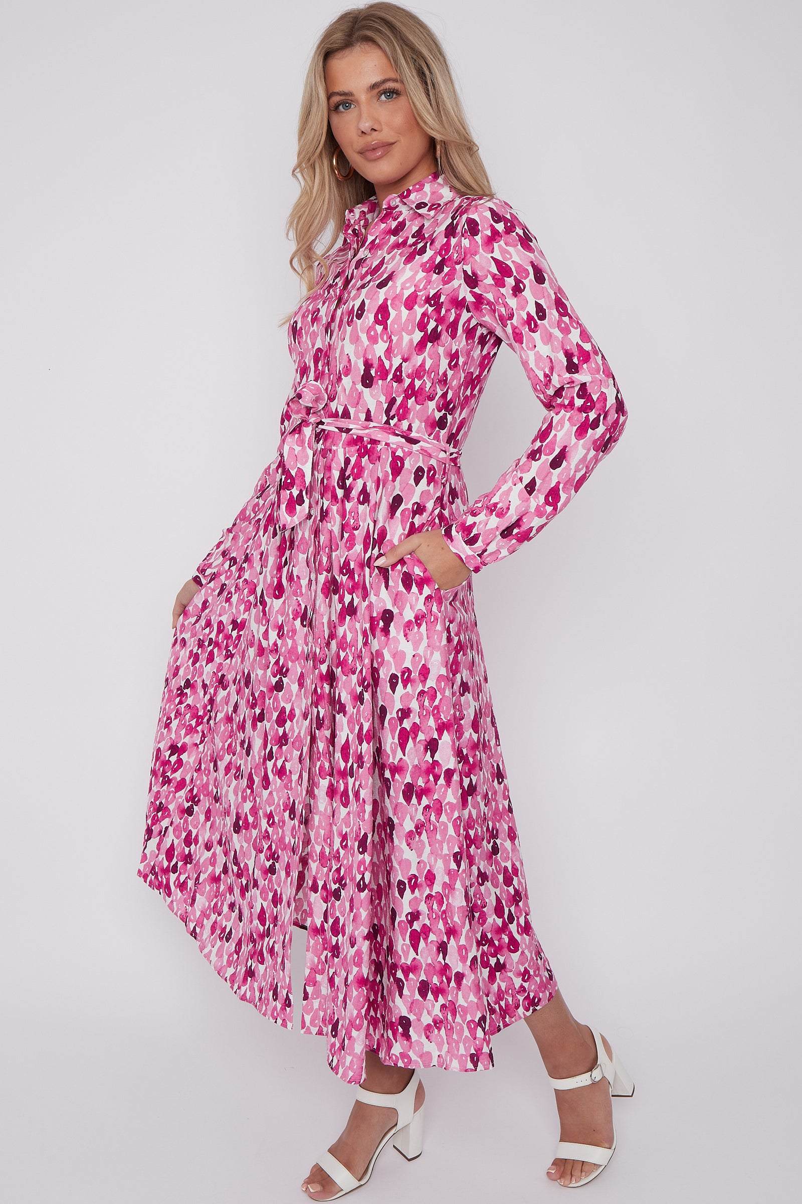 Pink Drops Printed Midaxi Shirt Dress