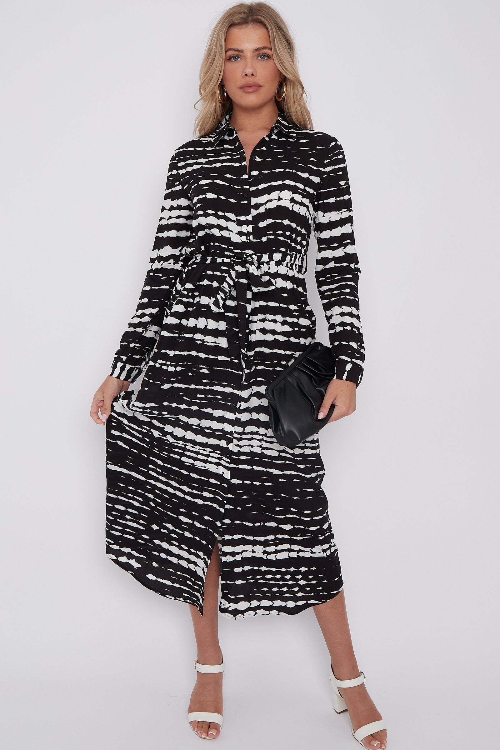 Black Tie Dye Print Maxi Shirt Dress