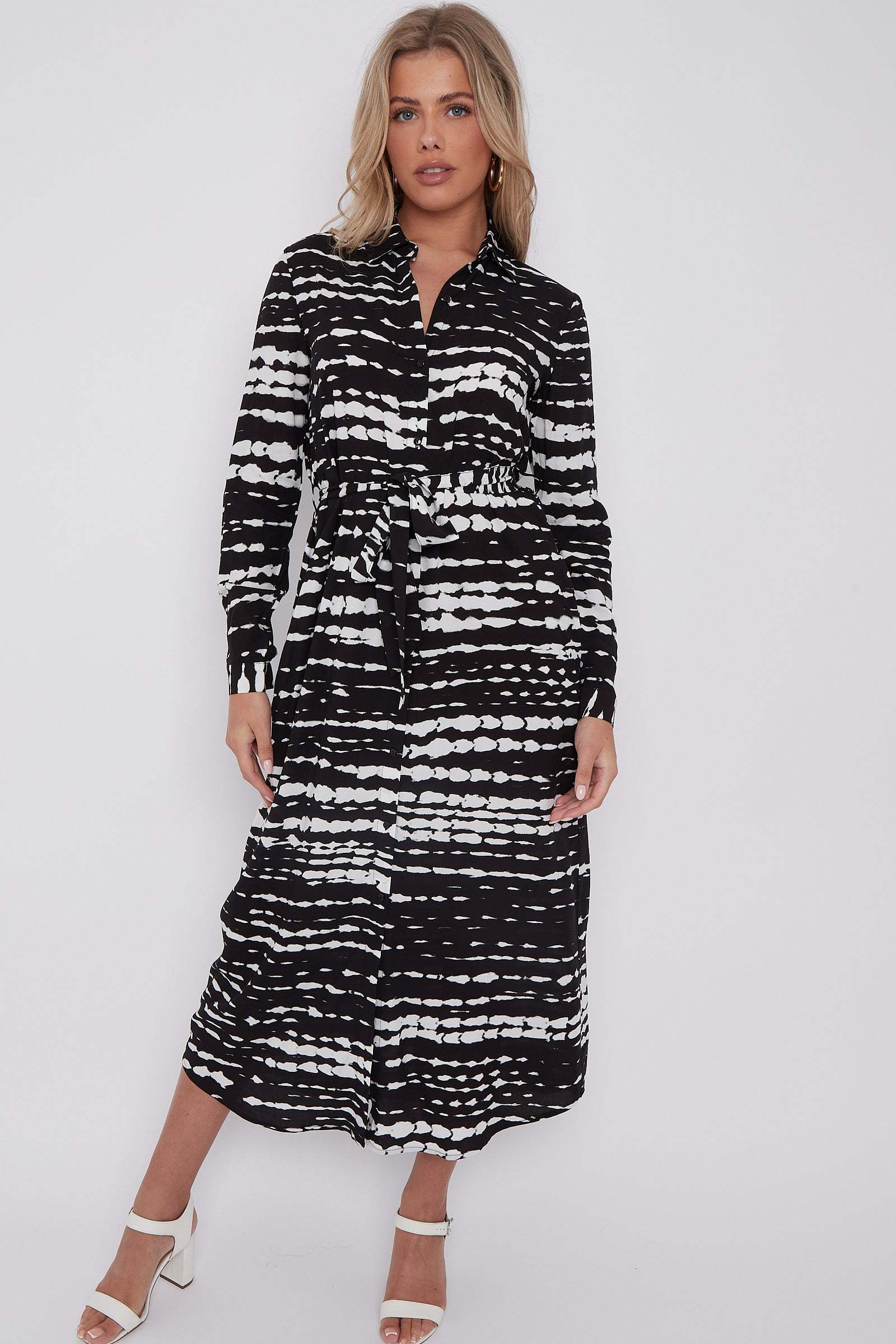 Black Tie Dye Print Maxi Shirt Dress