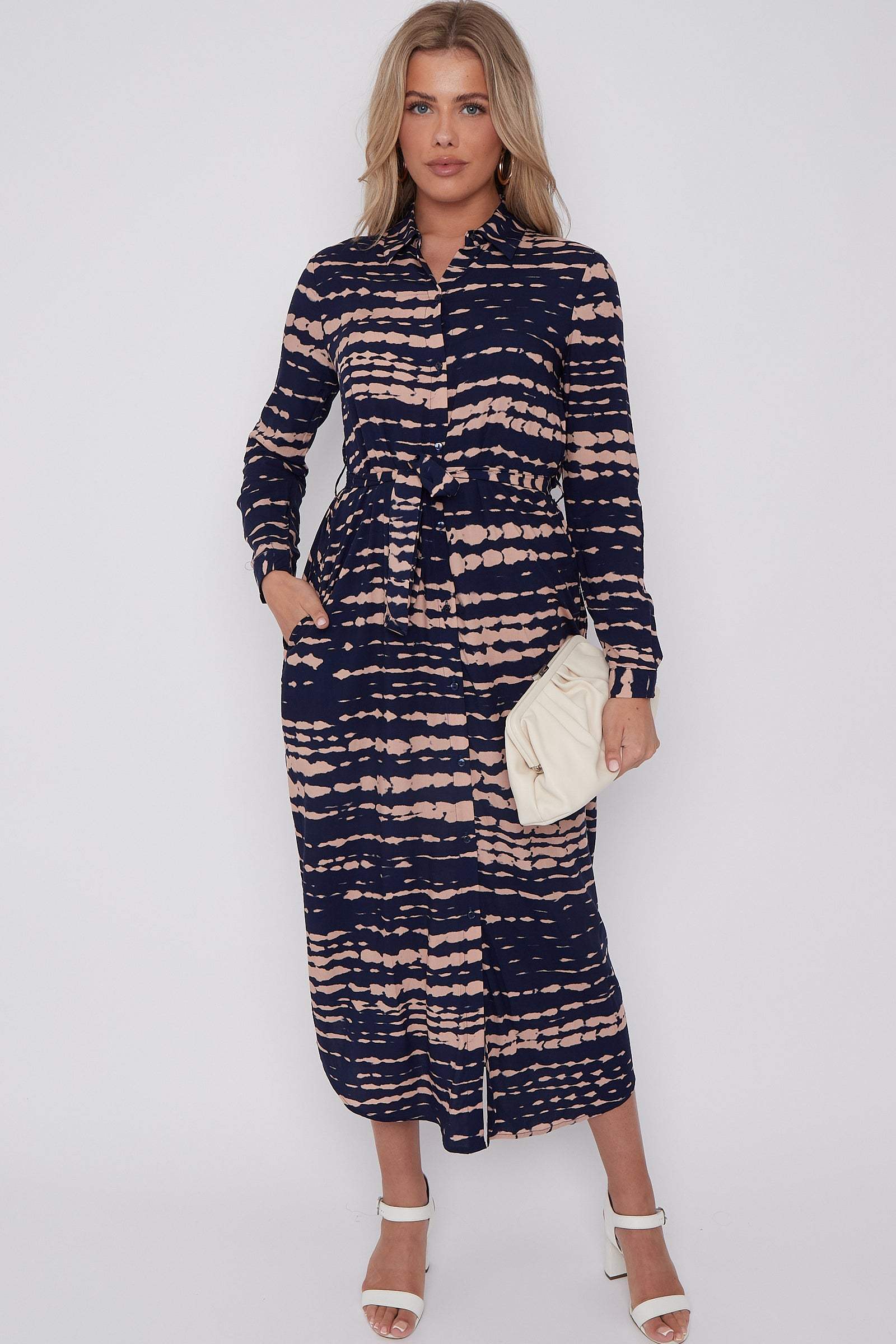 Navy Tie Dye Print Maxi Shirt Dress