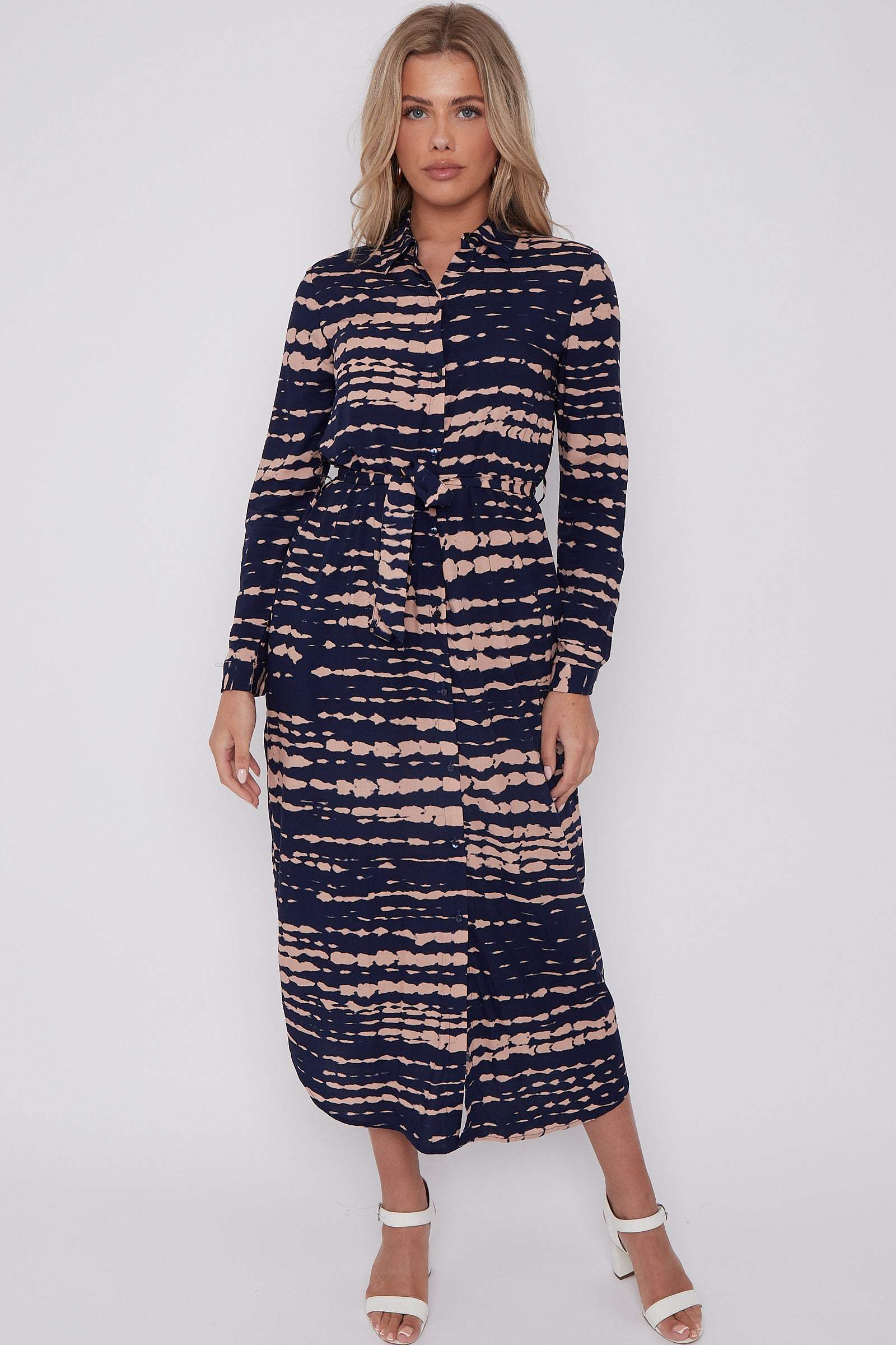 Navy Tie Dye Print Maxi Shirt Dress