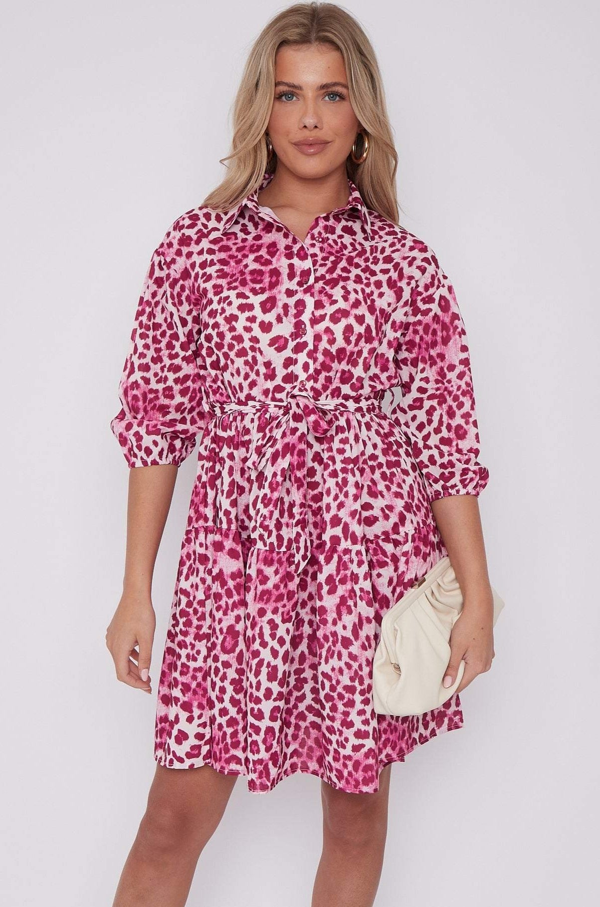 Pink Leopard Print Oversized Smock Mini Dress