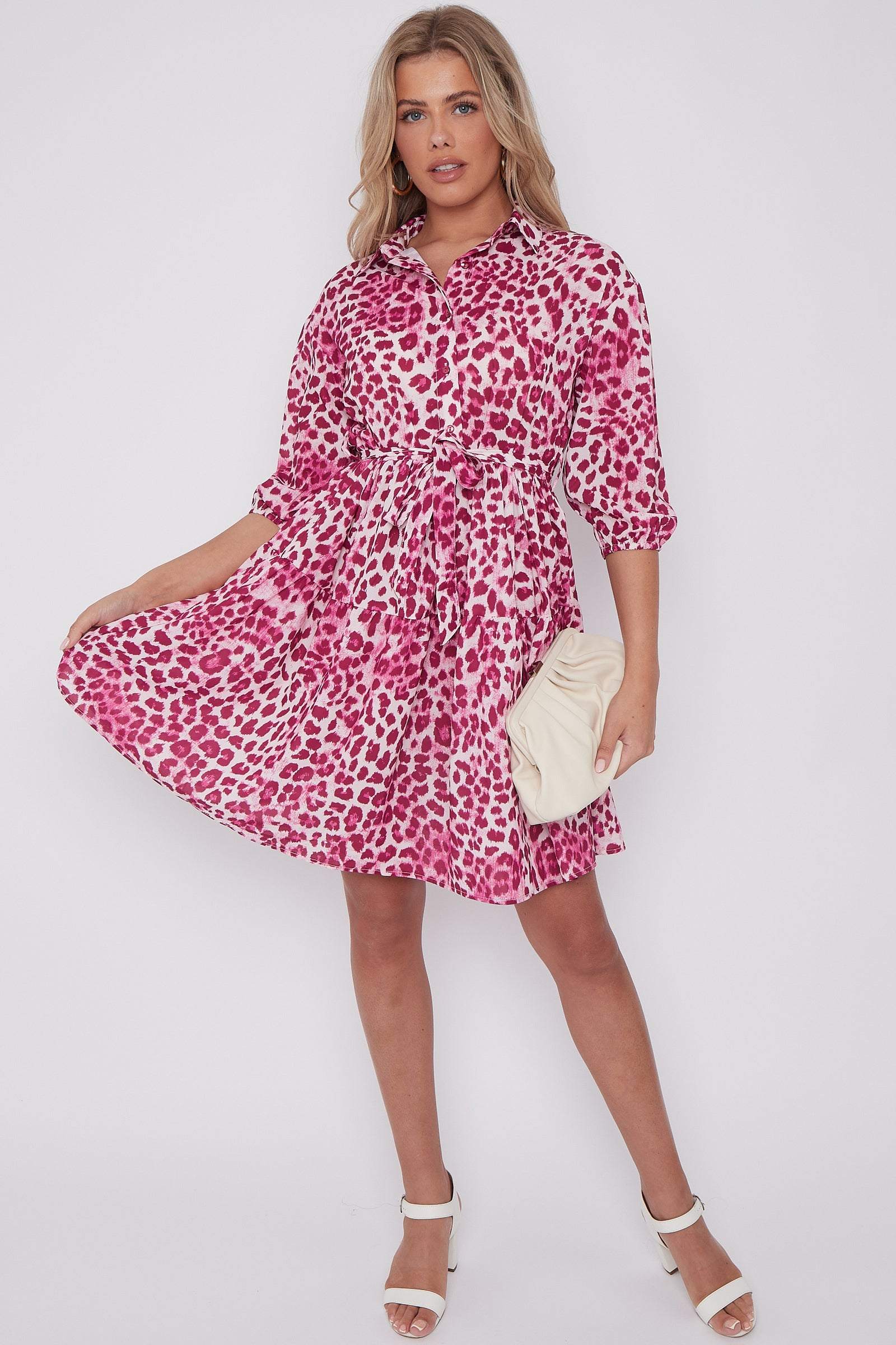 Pink Leopard Print Oversized Smock Mini Dress