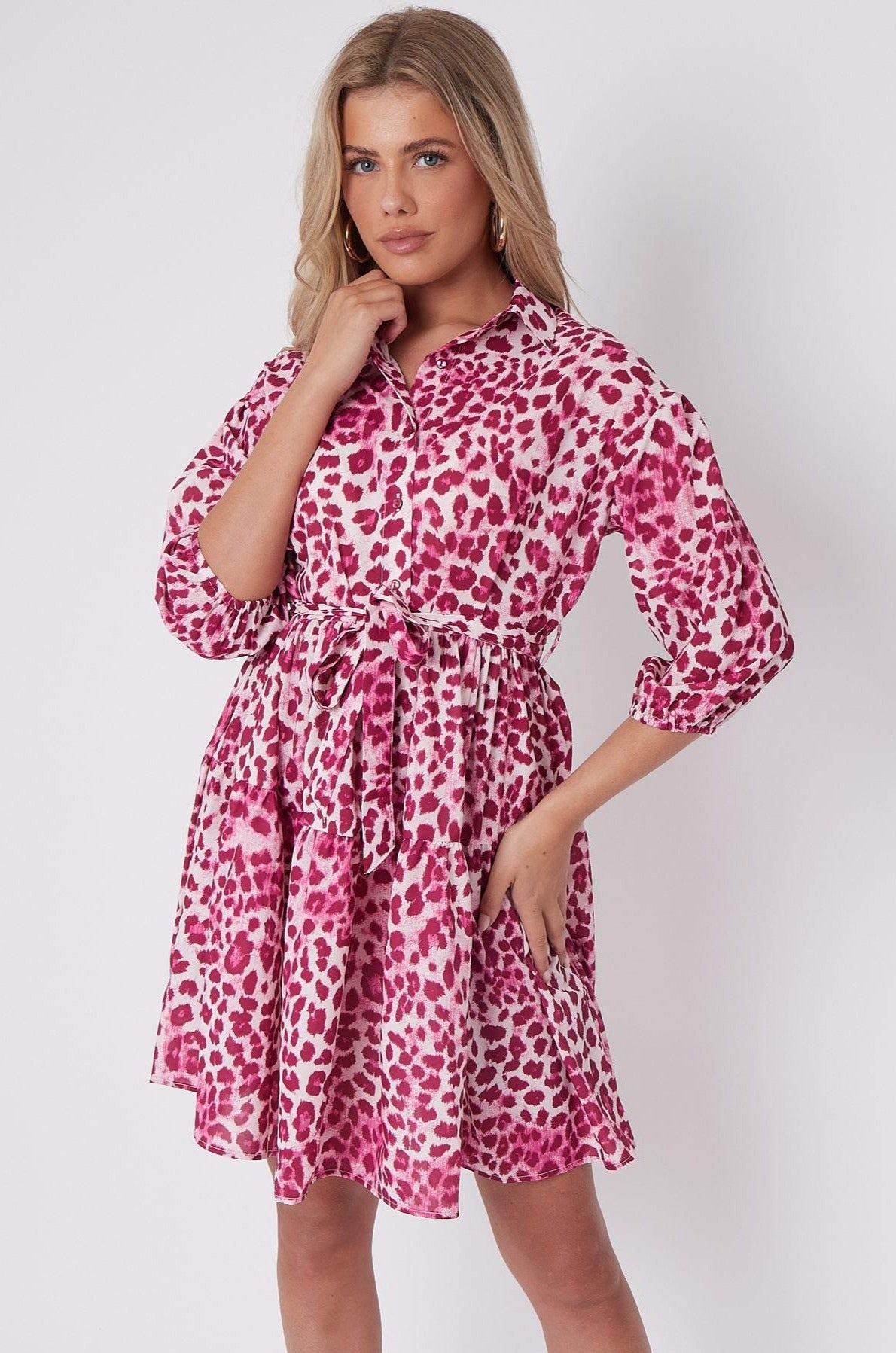 Pink Leopard Print Oversized Smock Mini Dress