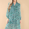 Love Sunshine Green Floral Print Chiffon V Neck Dress LS-2301