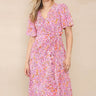 Love Sunshine Pink Leopard Printed Wrapped Midi Dress DB Everyday Dress Garden Party Dress Holiday Dress LS-2314 Short Sleeve Dress Summer Dress Tea Dress Wedding Guest Dress