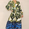 Love Sunshine Green Abstract Print V Neck Maxi Dress DB LS-2255