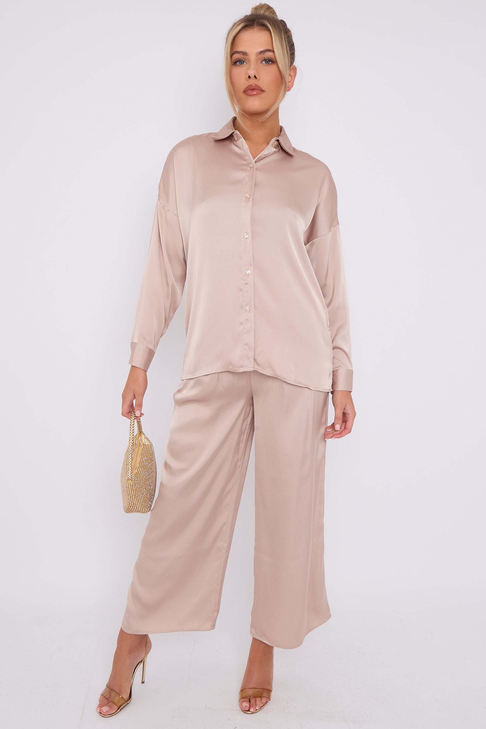 Love Sunshine Champagne Brushed Satin Trousers LS-2163-2