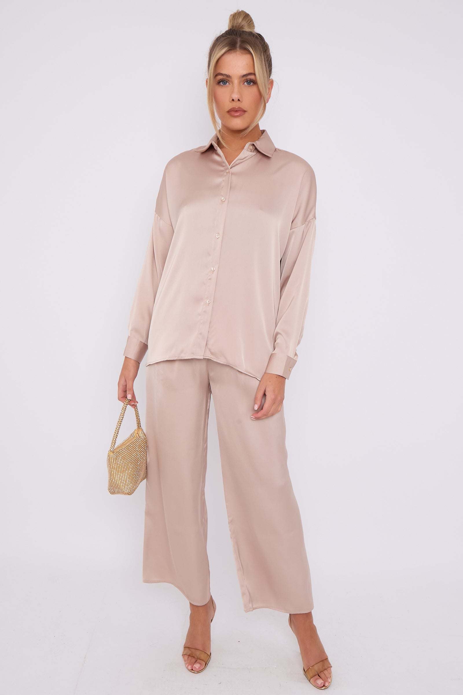 Love Sunshine Champagne Brushed Satin Trousers LS-2163-2